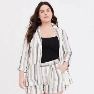 Torrid Grey Stripe Linen Blend Botton Front Blazer Jacket Plus Size 1X
